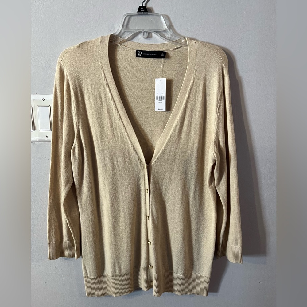 New with Tags NY & Co. Tan Button Down Sweater, Size Large